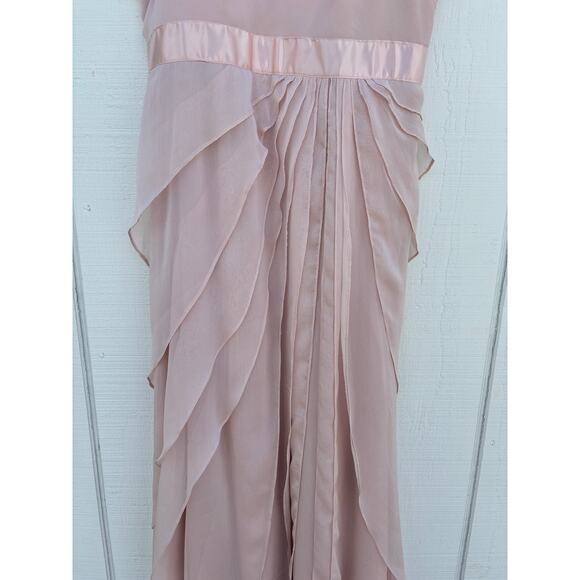 Adrianna Papell Evening Gown, Long, One Shoulder, Ruffles, Light Pink, Size 10 - Picture 6 of 6